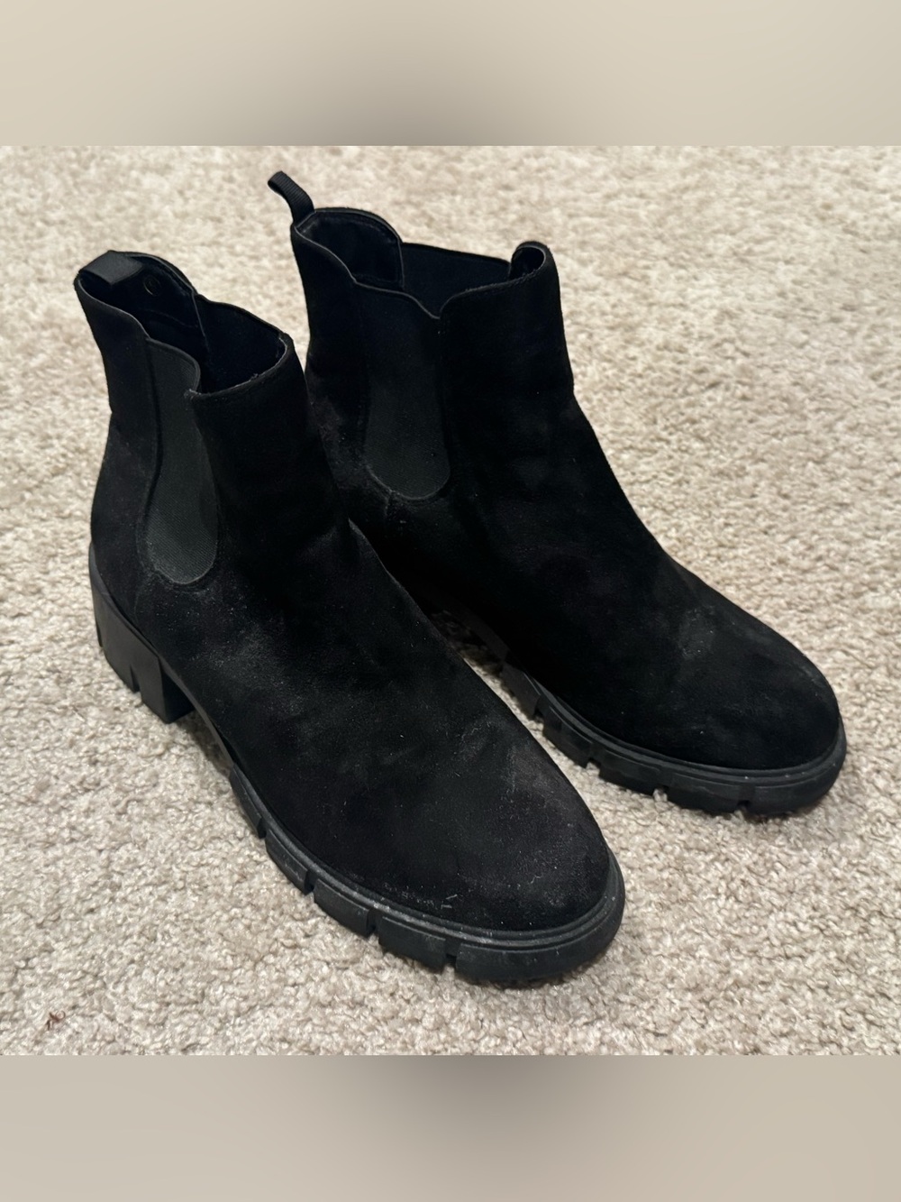 Black Faux Suede Chelsea Lug-Sole Ankle Boots